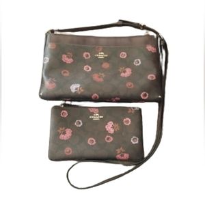 Coach East West Crossbody Bag and Wristlet - Brown/Multi Colored